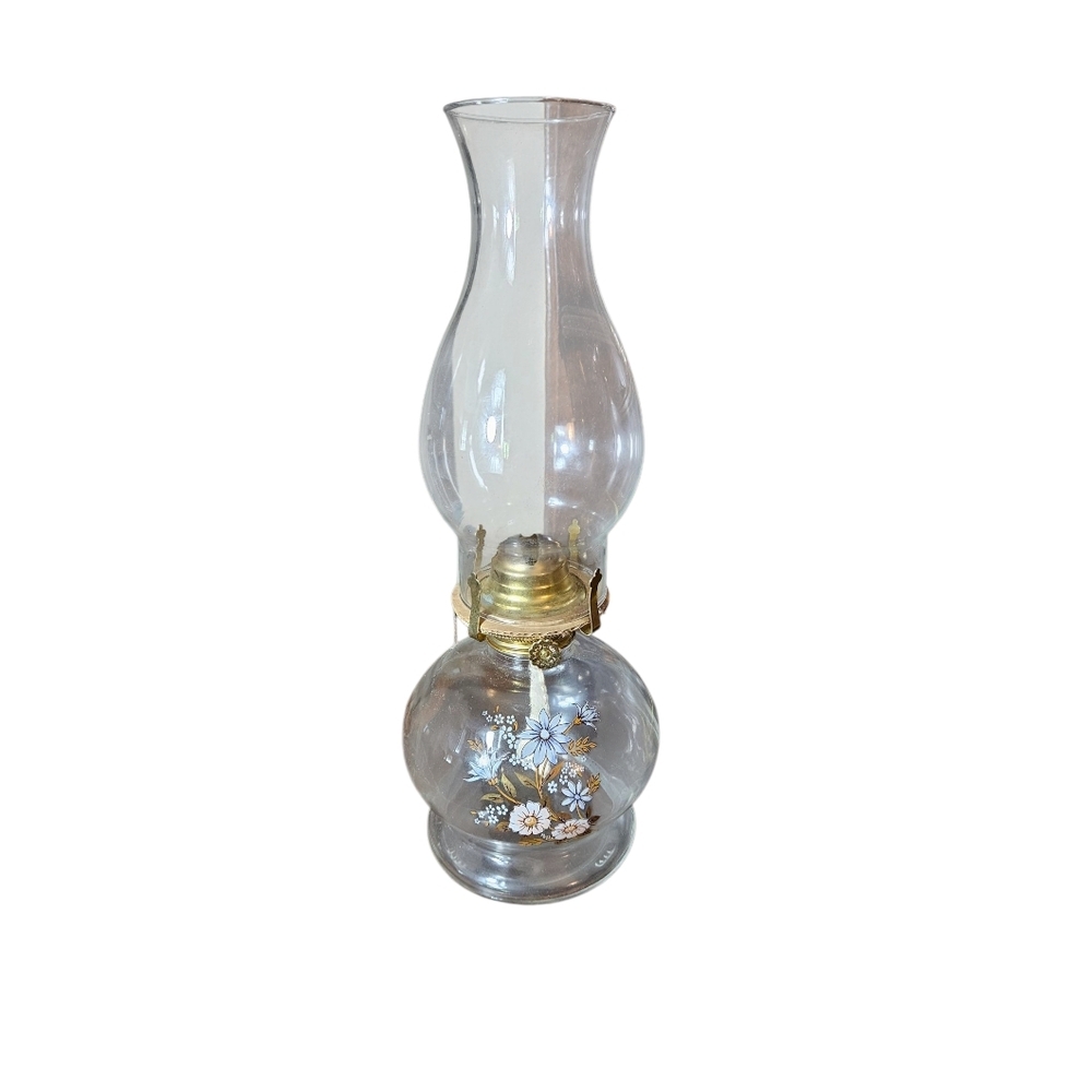 Elegant Glass Oil Lamp with Floral Design